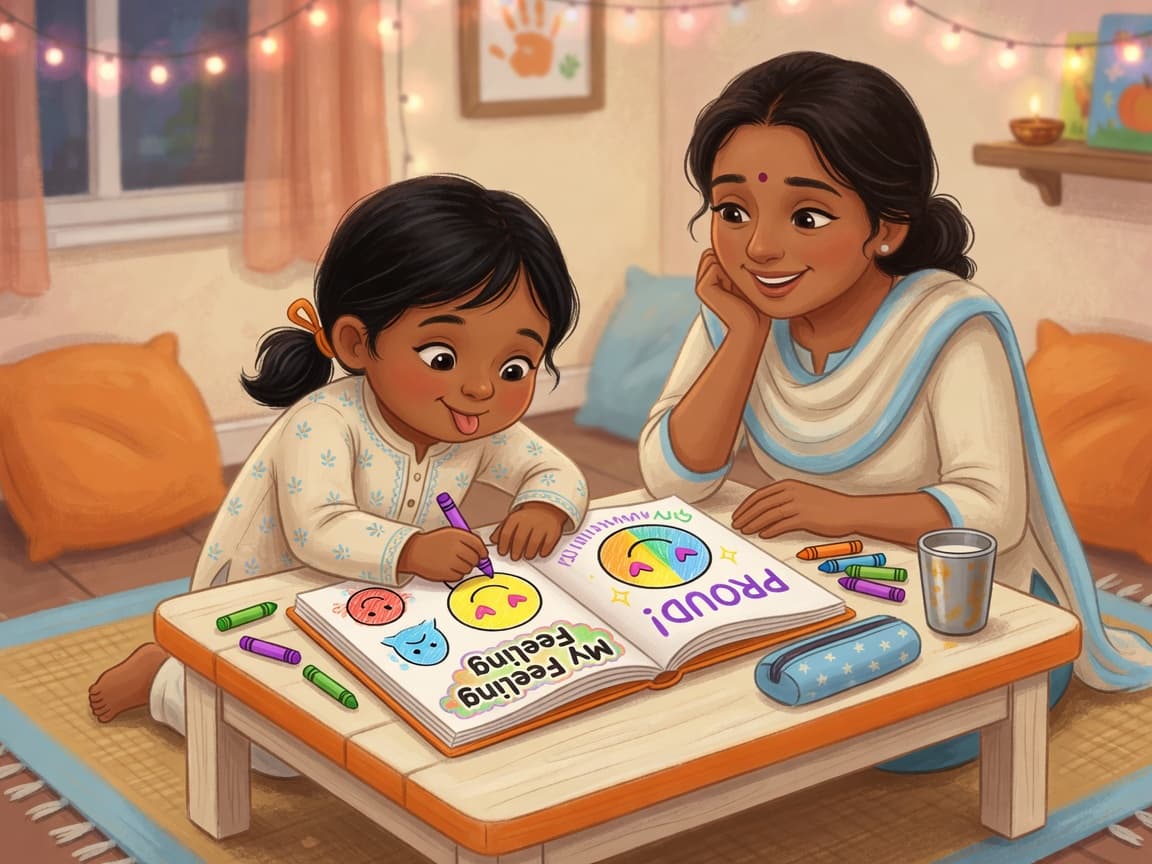 Parent and child with the feelings book